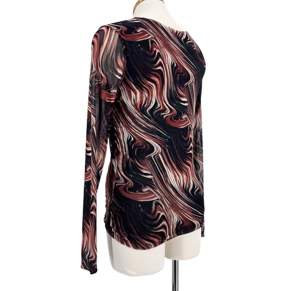 Rachel Zoe NWT Brown, White, and Black Swirl Pattern Long Sleeve Top, Small - Picture 7 of 16